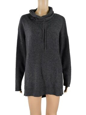 Kinross 100% Cashmere Dark Grey Oversized Cowl Neck Long Pullover Knit Sweater